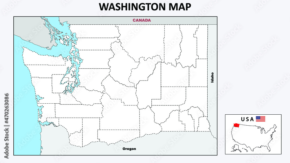 Washington Map. Political map of Washington with boundaries in Outline.