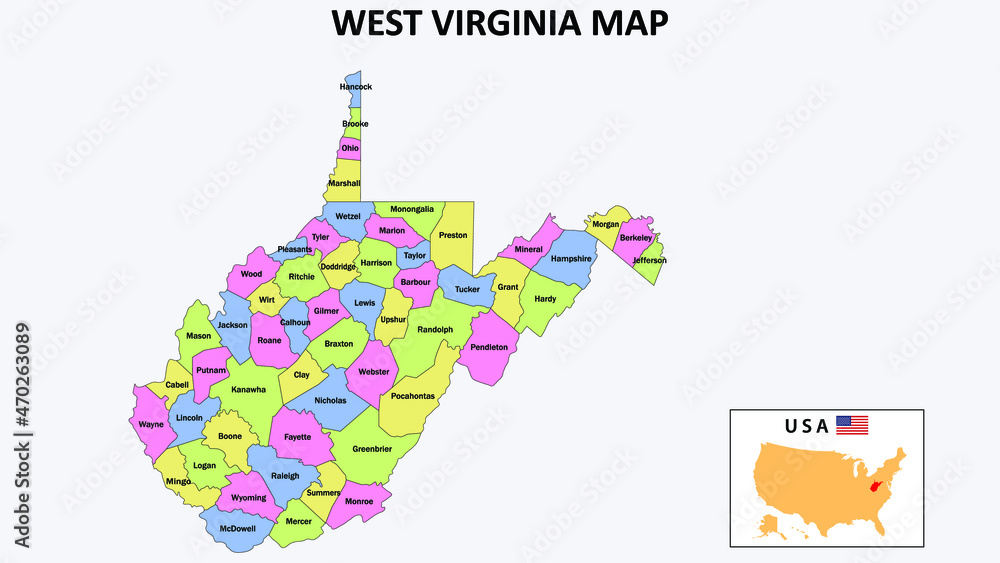 West Virginia Map. District map of West Virginia in District map of