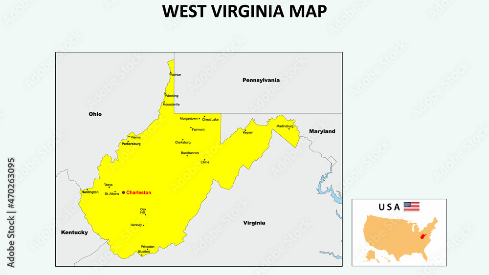 West Virginia Map. State and district map of West Virginia. Political