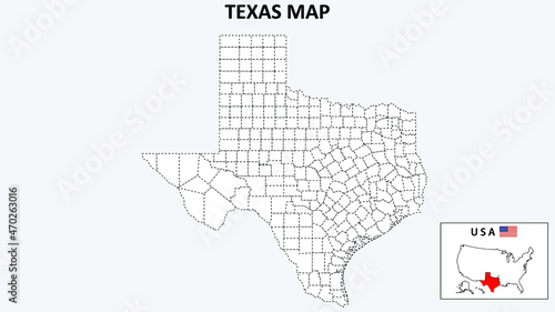 Texas Map. Political map of Texas with boundaries in Outline.