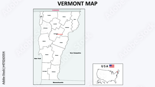 Vermont Map. Political map of Vermont with boundaries in white color.