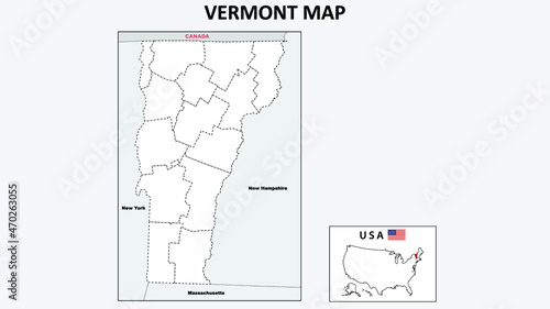 Vermont Map. Political map of Vermont with boundaries in Outline.
