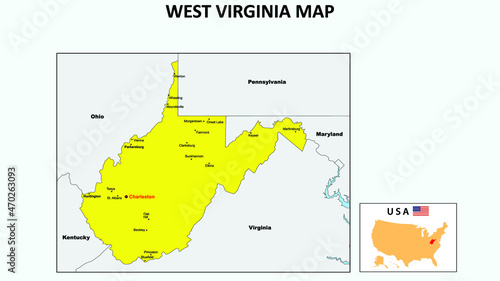 West Virginia Map. State and district map of West Virginia. Political map of West Virginia with the major district