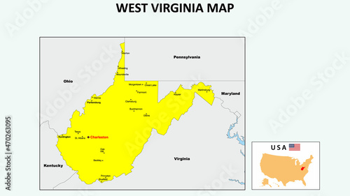 West Virginia Map. State and district map of West Virginia. Political map of West Virginia with the major district
