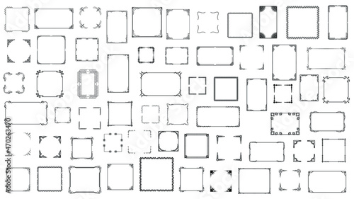 Big Set Black Simple Line Frame Collection Doodle Square Floral Frame Elements Vector Design Style Sketch Isolated Illustration For Banner