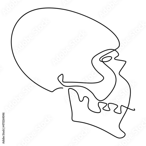 Human skull. Continuous line drawing. Humorous vector illustration.