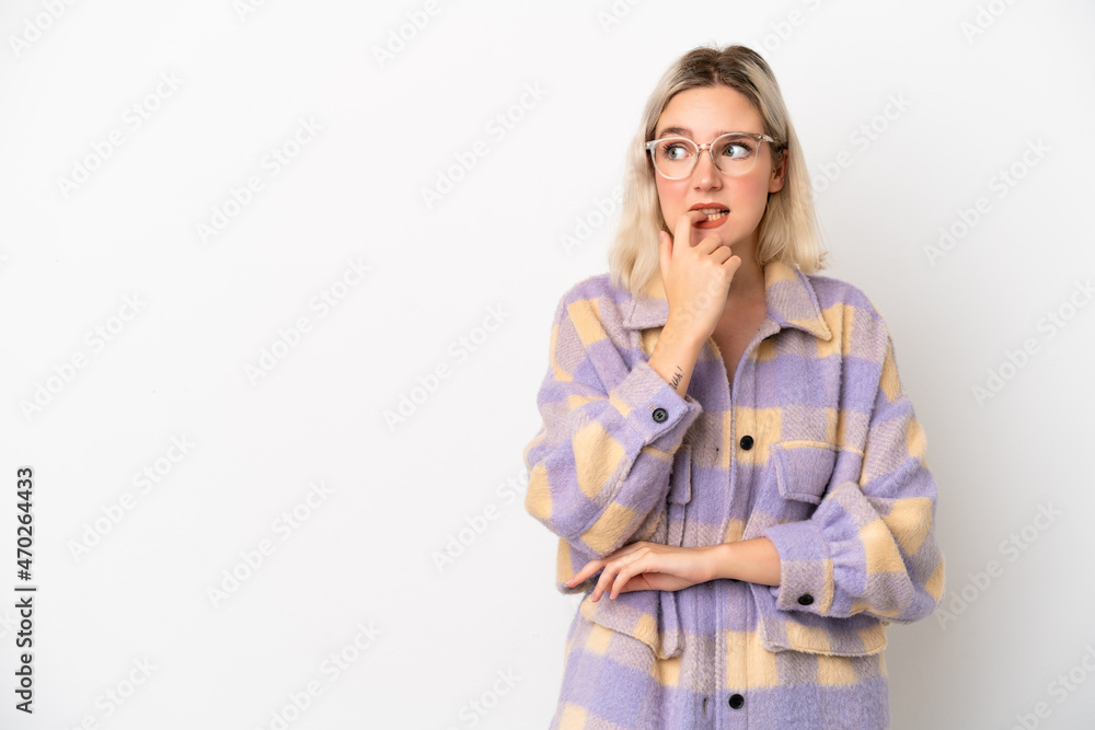 Young caucasian woman isolated on white background nervous and scared Young caucasian woman isolated on white background nervous and scared