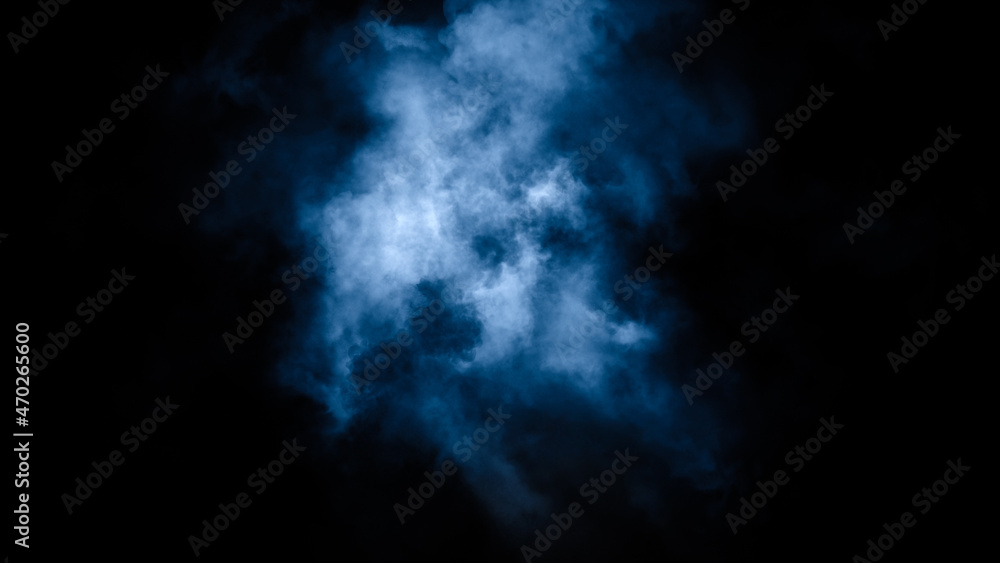Fog and mist effect on isolated black background. Blue smoke texture. - obrazy, fototapety, plakaty 