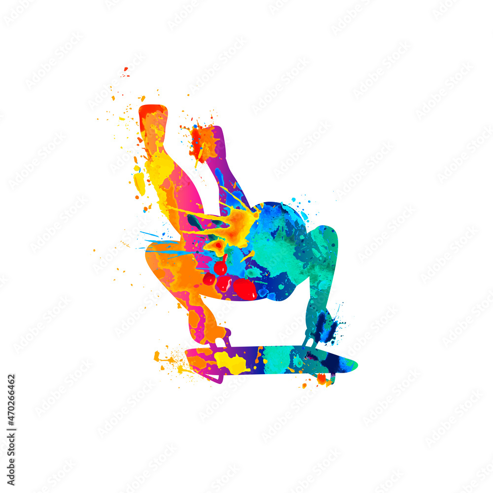 Obraz premium Skeleton sport silhouette vector icon of splash paint