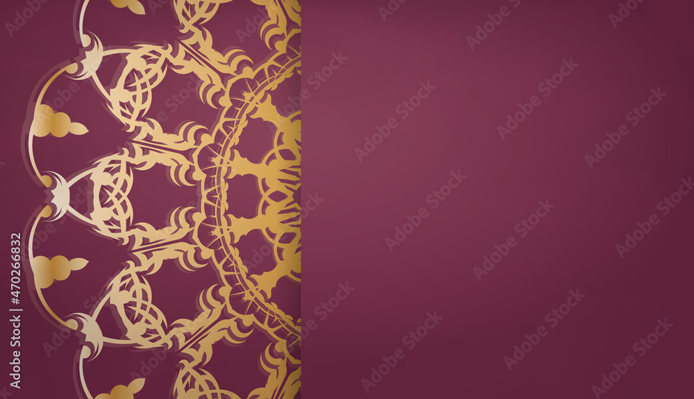 Baner of burgundy color with indian gold ornaments for design under the text