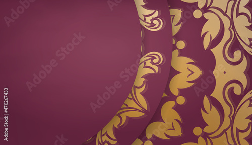 Baner of burgundy color with mandala gold pattern and place for logo or text