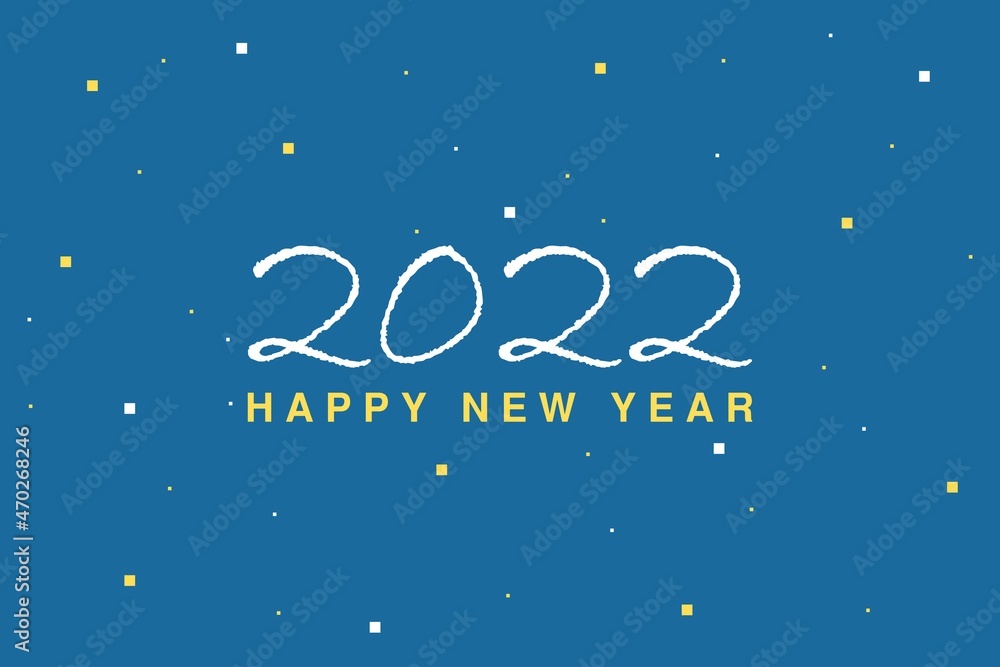 2022 Happy New Year greetings typography card design. Blue conceptual background design for new year celebrate.  