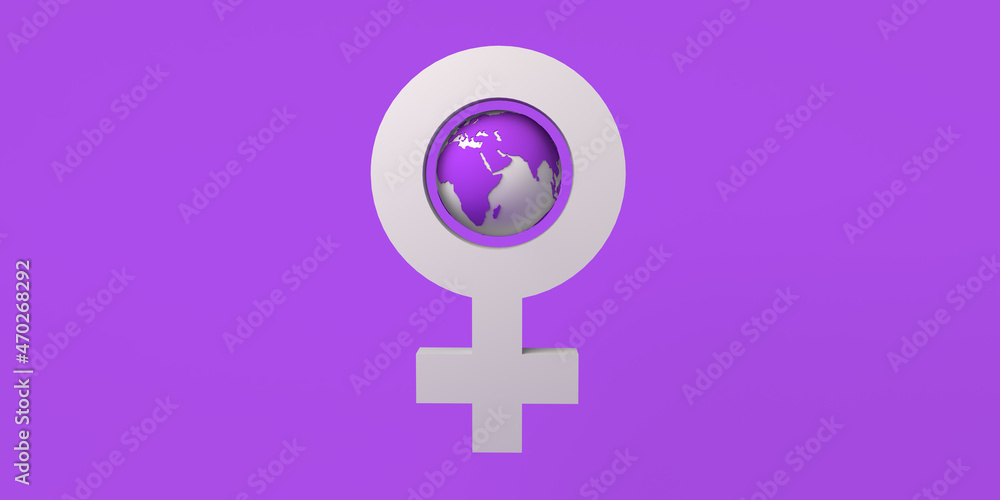 Banner with female symbol and planet earth. International Day for the Elimination of Violence against Women. November 25. Feminism. 3d illustration. Women's Day, March 8.