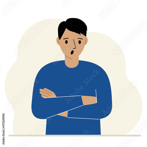 The man is screaming and upset. The arms are crossed over the chest. Vector