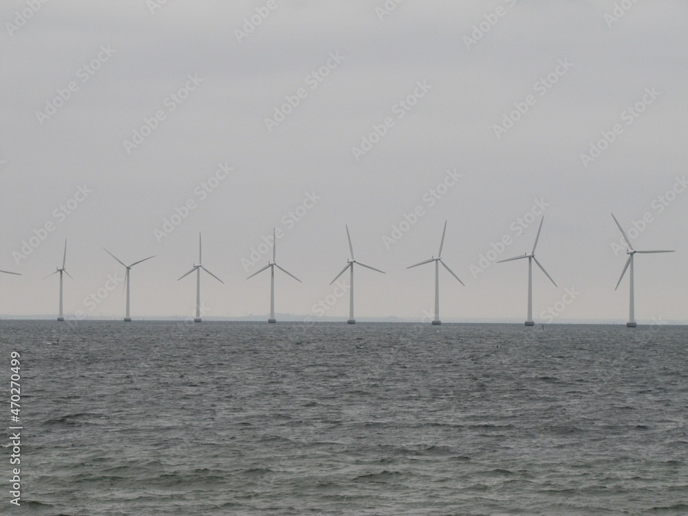 Offshore Wind Turbines at a Wind Farm near Copenhagen, Denmark