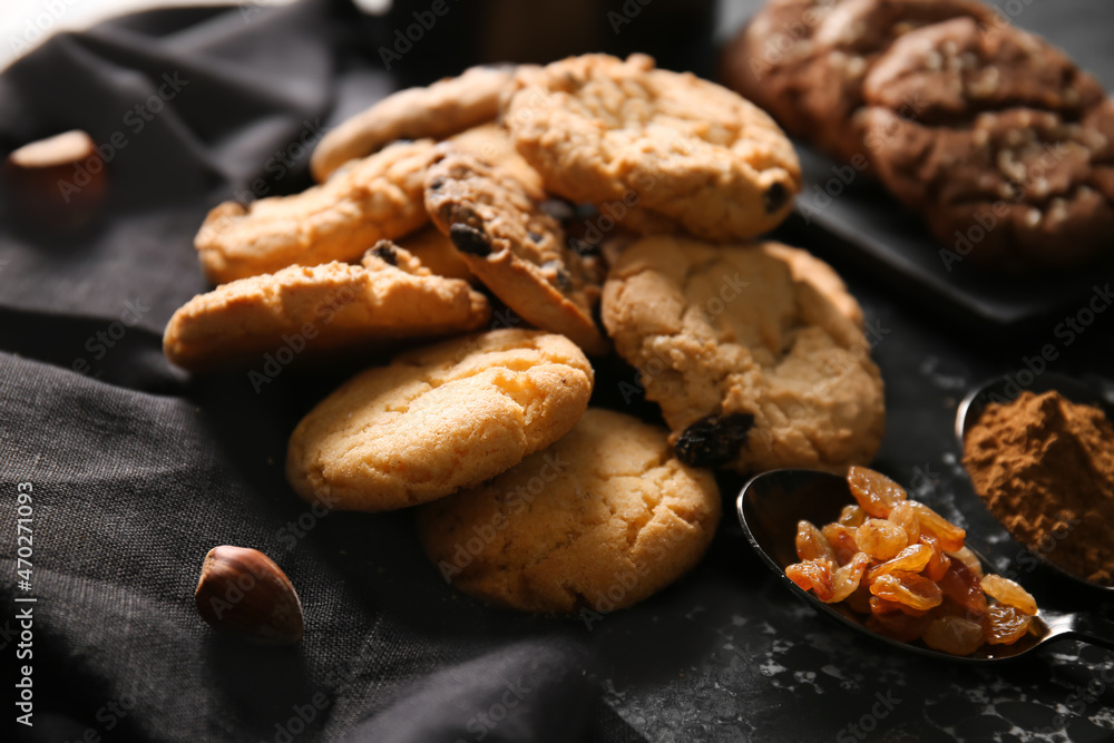 Tasty homemade cookies with raisin on table Tasty homemade cookies with raisin on table