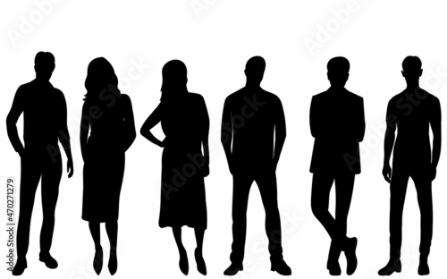 crowd of people black silhouette on white background, vector, isolated