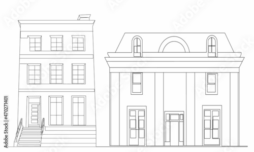 houses drawing one line on white background, vector