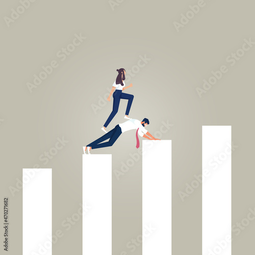Human Bridge, businessman go over bridge of people, help, support and teamwok
