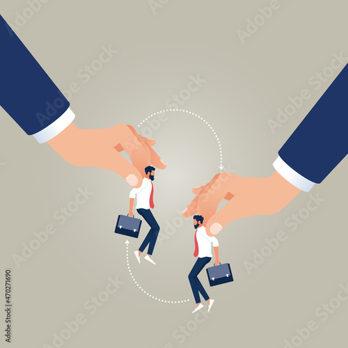 Job Rotation vector concept, business hand hold businessman Job rotation, substituted position 