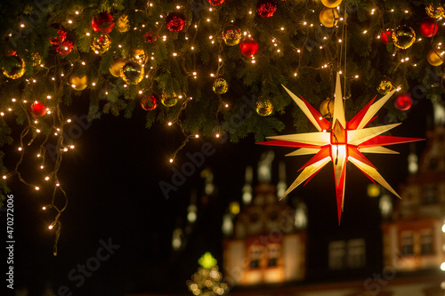 Christmas decorations at a market in a German town