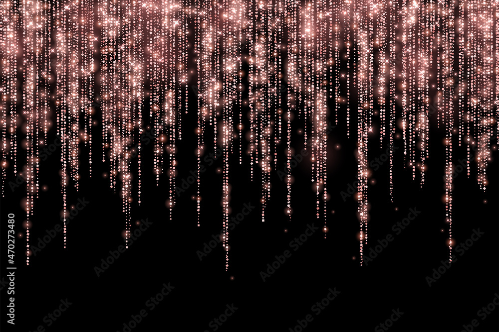 Rose gold glitter holiday decoration long garland on black background.  Vector Stock Vector | Adobe Stock