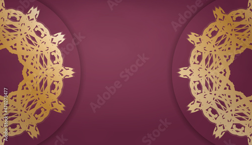 Burgundy background with abstract gold pattern and space for your logo
