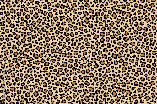 Leopard beige brown spotty fur horizontal background. Vector
