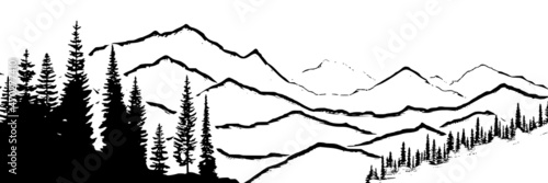 Vector sketch, mountain landscape, imitation of a pencil drawing	