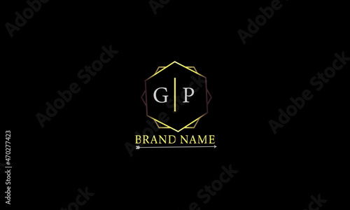 GP is unique luxury logo with a attractive golden color and black background.