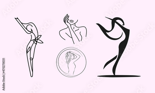 Young girl set, Vector logo design elements. 