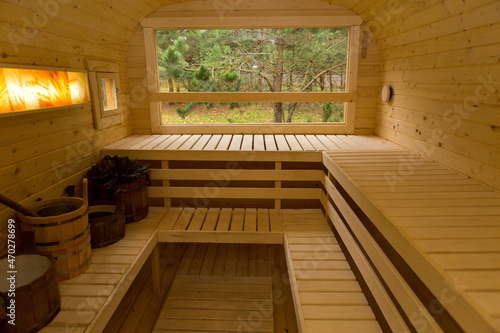 Finnish sauna interior made of wood for relaxation