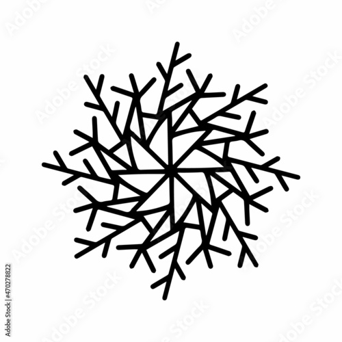 Vector hand drawn snowflake isolated on white background icon. Merry Christmas and Happy New Year typography elements. Doodle vintage element for seasonal design, decoration, greeting cards.