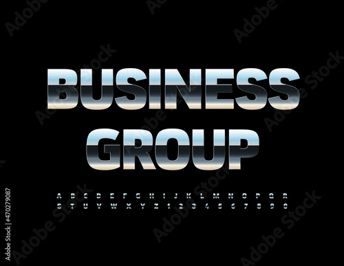 Vector Silver Emblem Business Group. Modern Metallic Font. Artistic Alphabet Letters and Numbers set