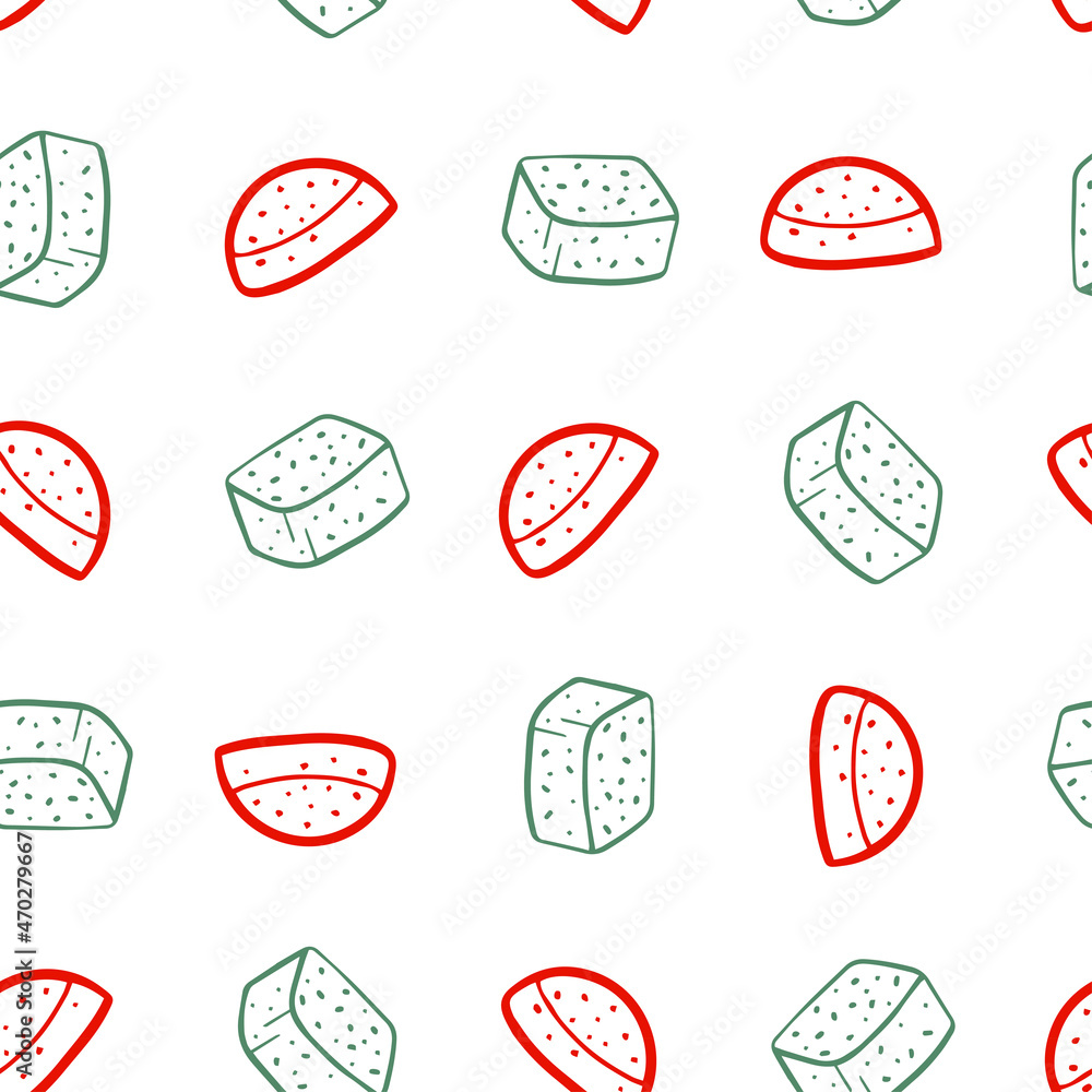 Obraz premium Color sweet cake and marmalade pattern in doodle technique for design. Vector illustration.