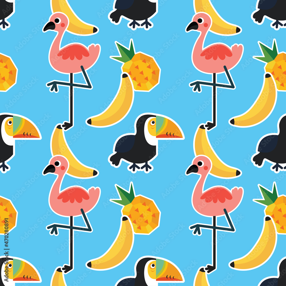 Fototapeta premium cute colorful tropical stuffs seamless