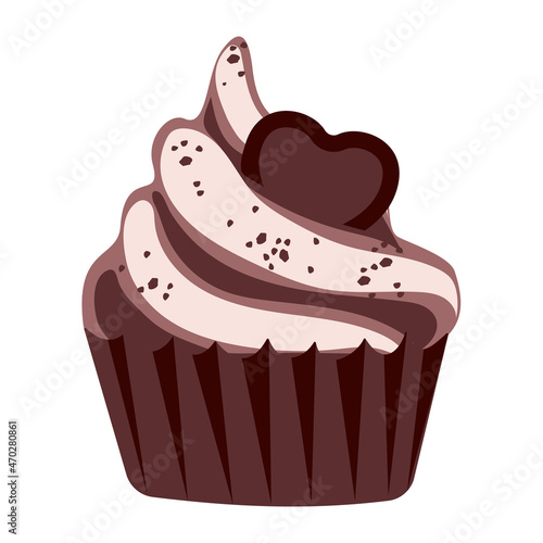 chocolate cupcake with heart shape cookie on top