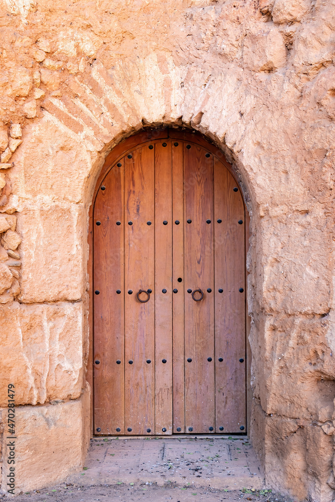 View of an old wooden castle door for background texture