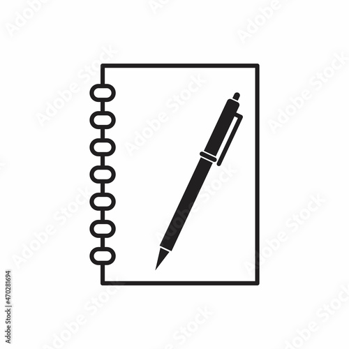 Notebook line icon and pencil on white background