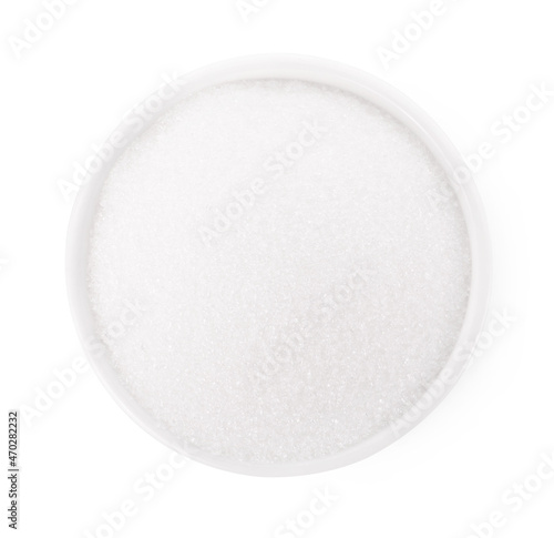 bowl of sugar isolated on white background.