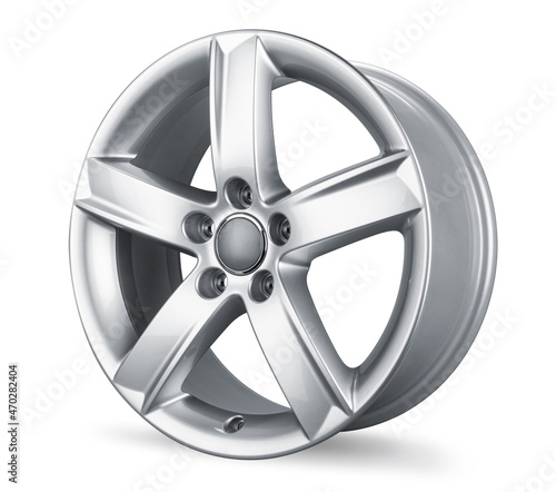 Photos modern shiny silver metallic alloy aluminum car rim isolated white background