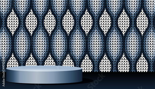 exhibition podium display cylinder empty presentation blue background shelf for goods knitting warm cosmetic