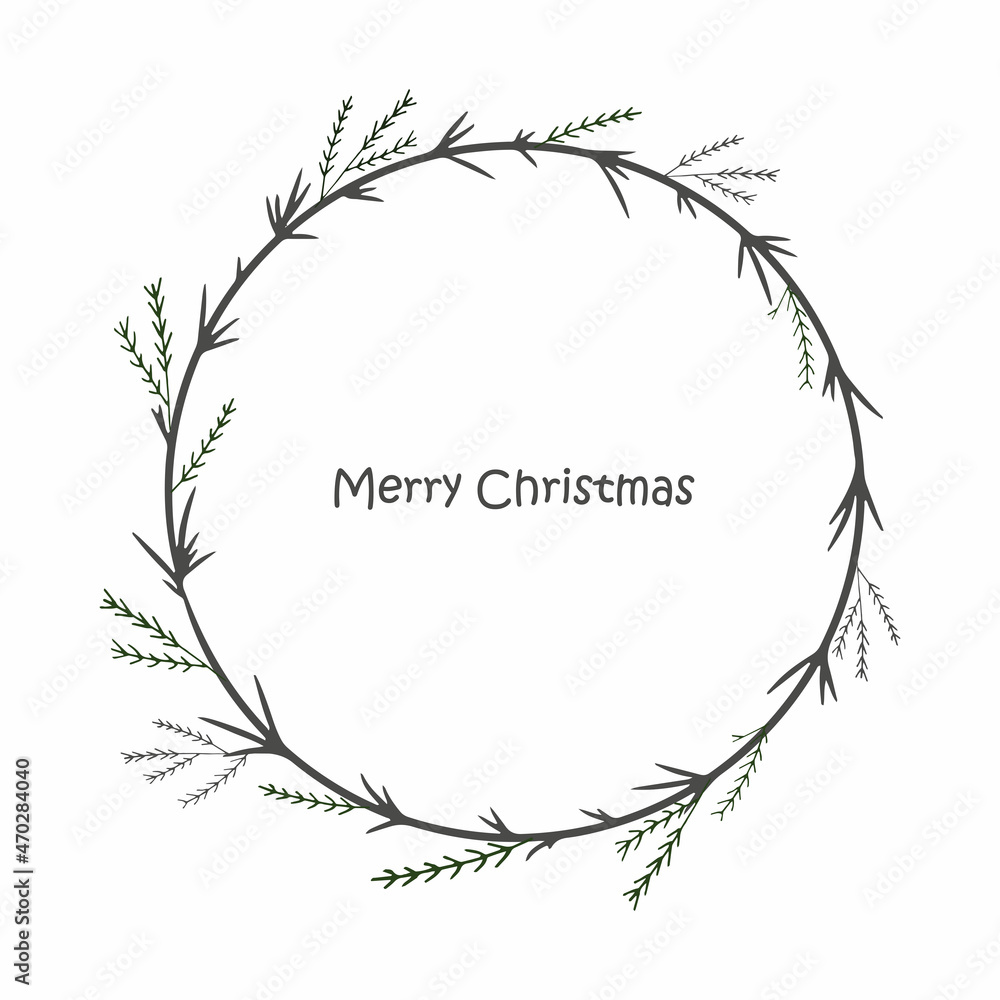 Fototapeta premium wire frame vector. Christmas round wreath. Hand drawing. Merry Christmas.