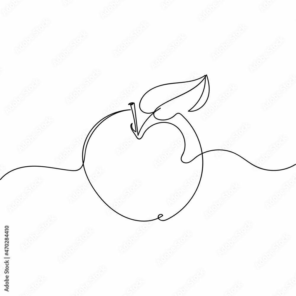 Vector continuous one single line drawing icon of apple organic fresh ...