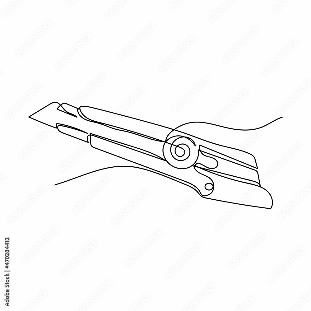 Vector continuous one single line drawing icon of cutter in silhouette sketch on white background. Linear stylized. Vector continuous one single line drawing icon of cutter in silhouette sketch on white background. Linear stylized.