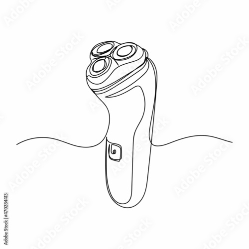 Vector continuous one single line drawing icon of electric shaver in silhouette sketch on white background. Linear stylized.
