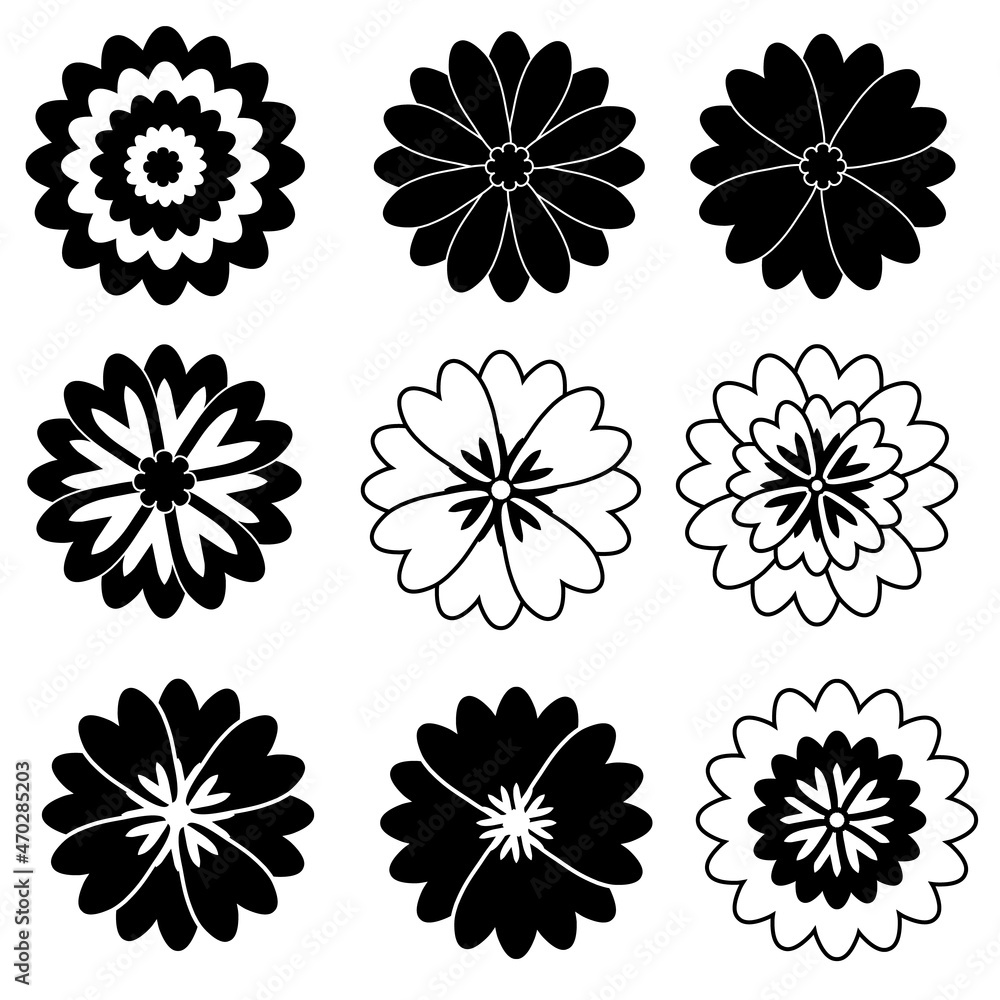 Black flower icon with overlapping petals Black flower icon with overlapping petals