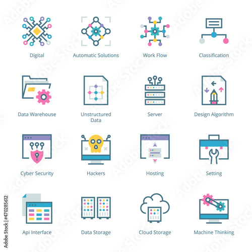 Data Science filled line Icons - stroke, vector