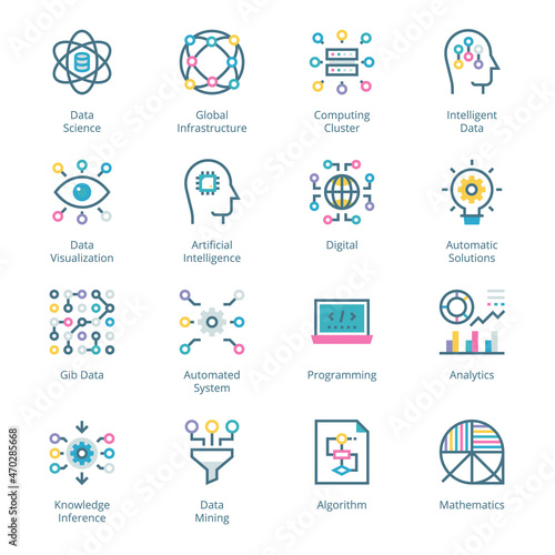 Data Science filled line Icons - stroke, vector