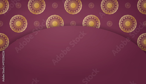 Burgundy banner template with greek gold ornament for design under your text